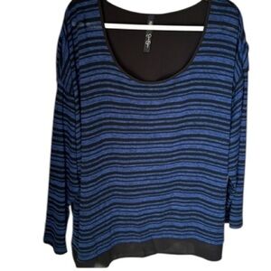 Jessica Simpson shirt tunic top knit striped blue black lined‎ scoop neckline 2x